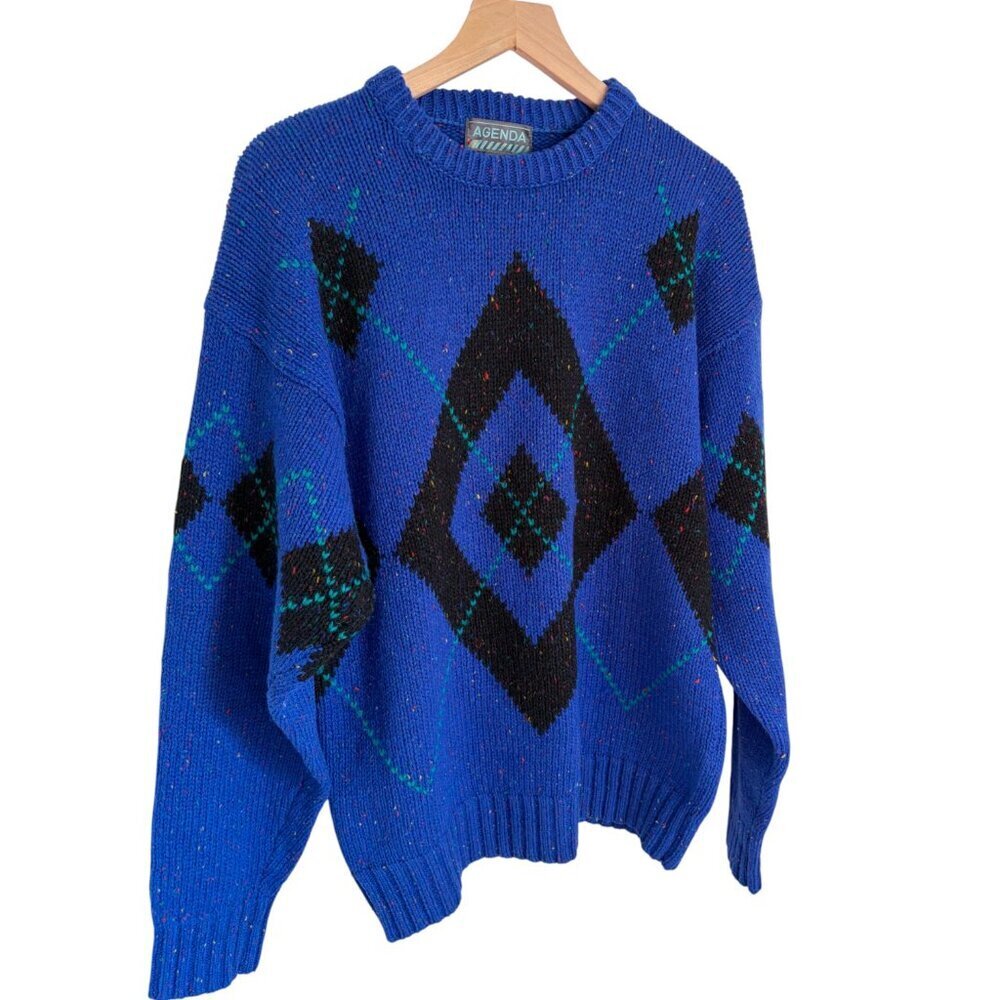 Vintage Agenda 100% Shetland Wool Argyle Speckled Grandpa Sweater - Picture 3 of 4